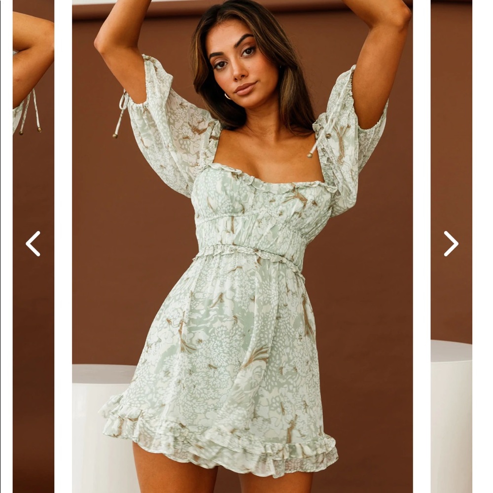 NWOT Selfie Leslie Kira Puff Sleeve Dress in Sage